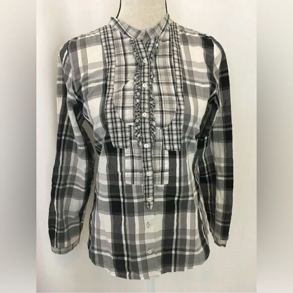 Zara Tops - Zara Womens White Gray Black Plaid Long Sleeve Button Down Top Medium